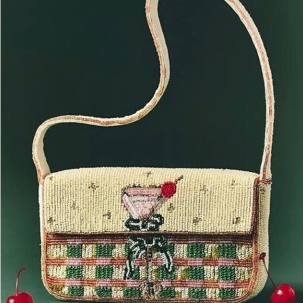 NWT Anthropologie Beaded Plaid Martini Bag